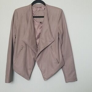 My Tribe Buttery Leather Asymmetrical Hem Tan Open Front Jacket Large